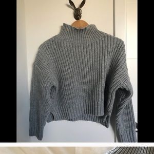 Mockneck Turtle Neck Crop Sweater Gray